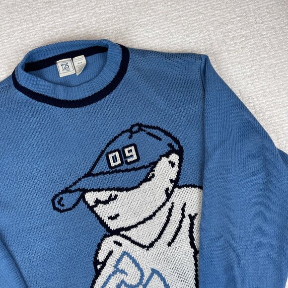 VINTAGE 725 Originals Sweater Blue AOP Y2K Hip Hop Baggy Knit Graphic Size M - Picture 2 of 16